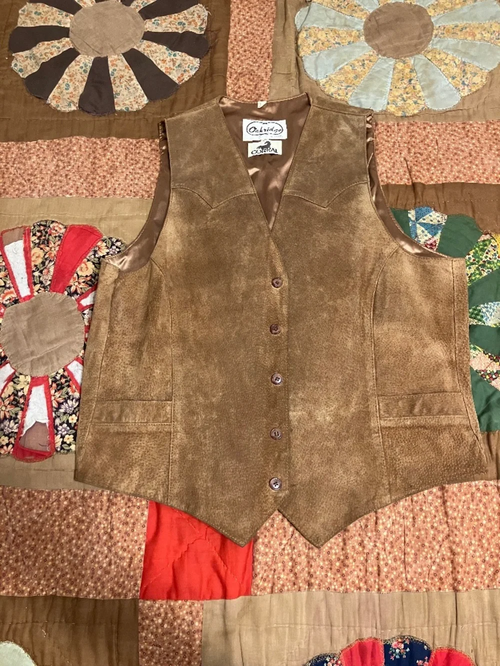 Scully Mens Tan Brown Leather Western Cowboy Vest Size 44 Button Front Yoke
